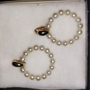 Vintage Gold Tone and Faux Pearl Clip On Earrings